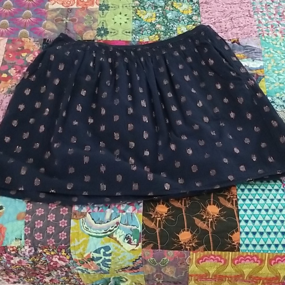 Navy and pink polka dot skirt with pockets